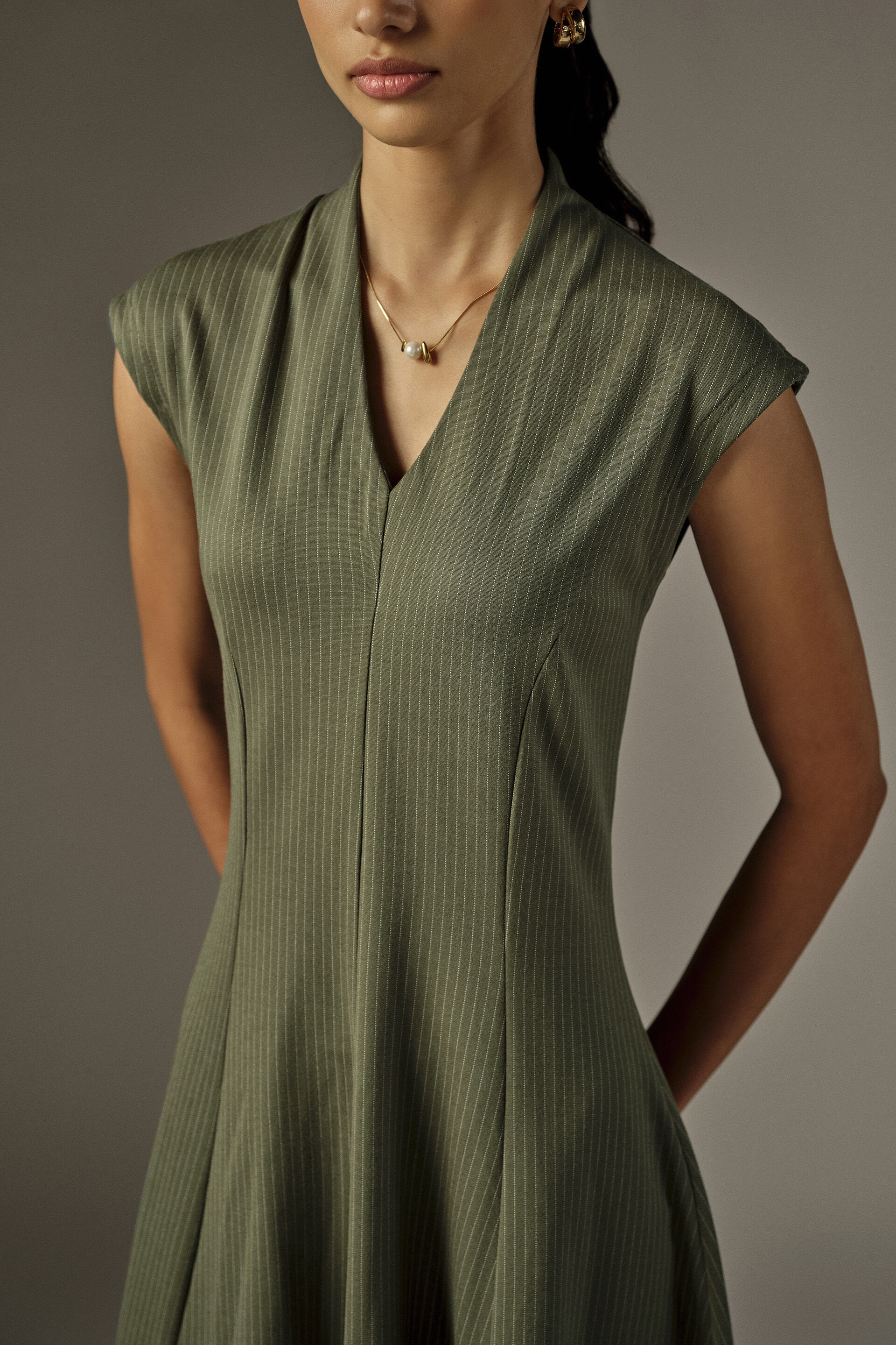 Fit & Flare Striped Mini Dress in Olive, Olive, image 4